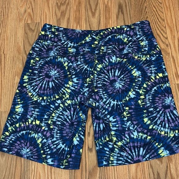 Women’s Lands’ End Biker Shorts, spandex, blue yellow print, Large - Picture 5 of 7